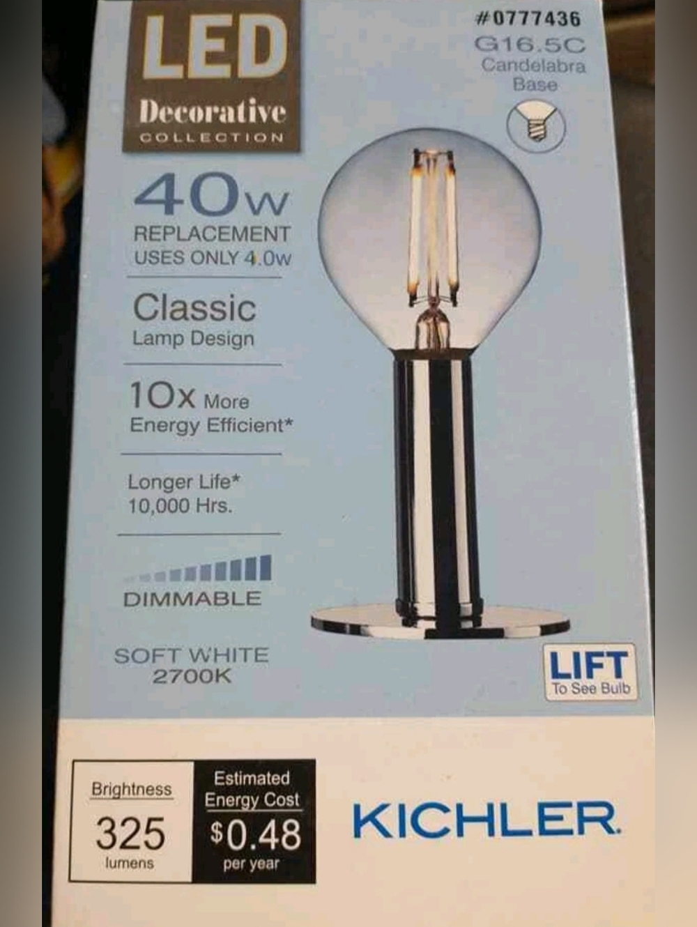 Lot Of 3 LIGHT BULB LED Kichler Decorative Collection 40-Watt SOFT WHITE G16.5C